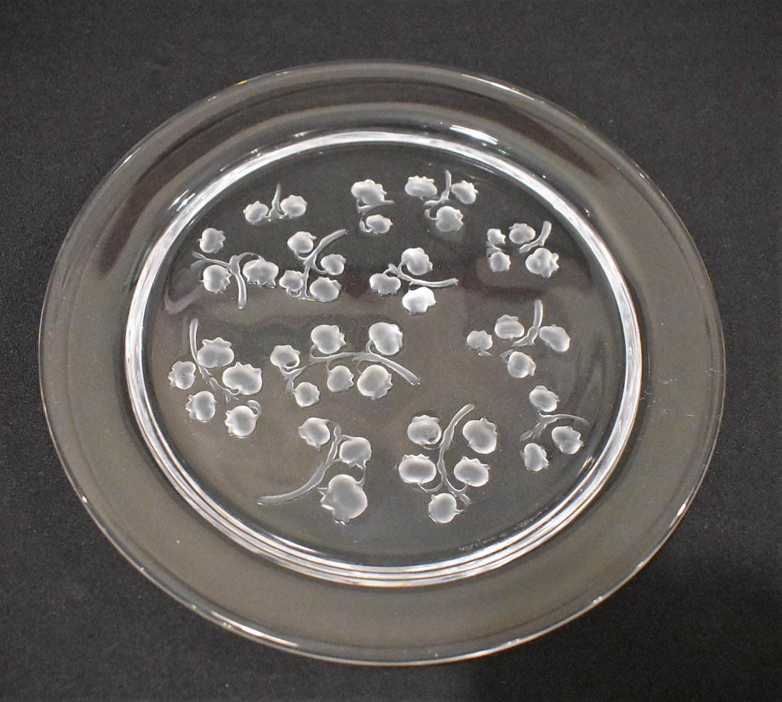 Lalique Crystal Muguet Lily of the Valley Plate: Vintage Lalique Crystal Muguet Lily of the Valley 8.25" Plate