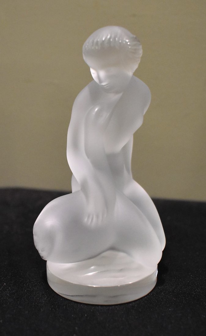Lalique Crystal Nude Woman with Goose: Lalique Crystal "Nude with Goose" Figure/Paperweight, measures 4.5" tall