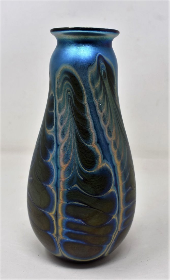 Early 1976 Charles Lotton Blue Art Glass Vase (1 of 5)