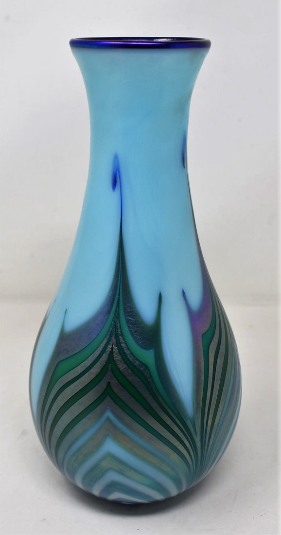 Beautiful 1978 Charles Lotton Blue Art Glass Vase (1 of 5)