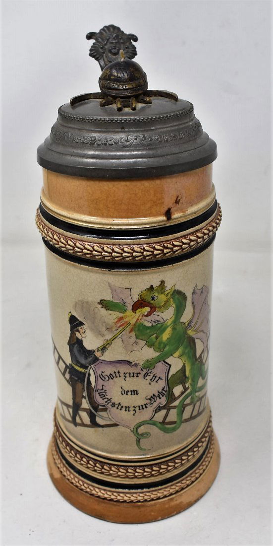 1/2 liter  thewalt  fireman pottery beer stein (1 of 6)