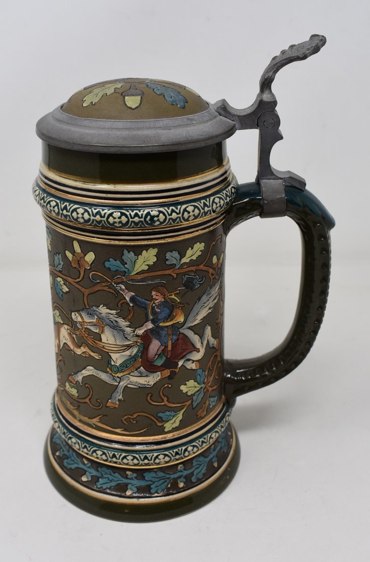 1/2 liter gerz etched pottery stein, hunting scene (1 of 6)