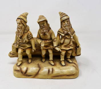 Ernst Bohne Sohne EBS 3 Gnomes on Log Porcelain: Ernst Bohn Sohne EBS Porcelain 3 Gnomes on a Log Drinking match holder, measures 6" x 5", excellent condition