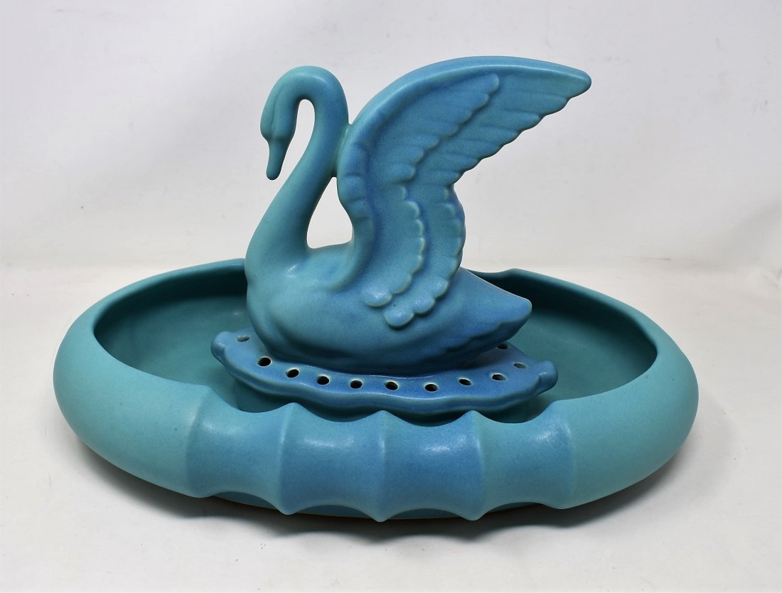 Large Van Briggle Flower Frog and Console Bowl Blue (1 of 5)
