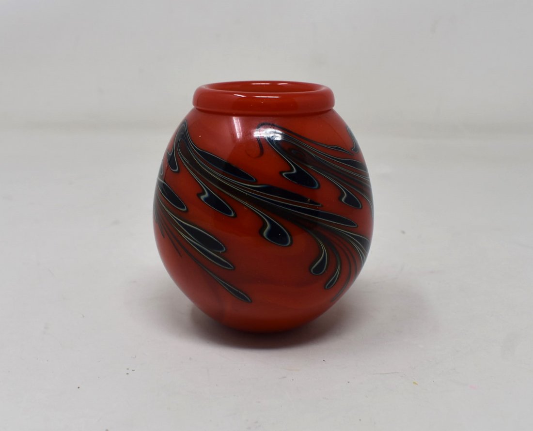 Charles Lotton 1980 Red Pulled Feather Small Vase (1 of 5)
