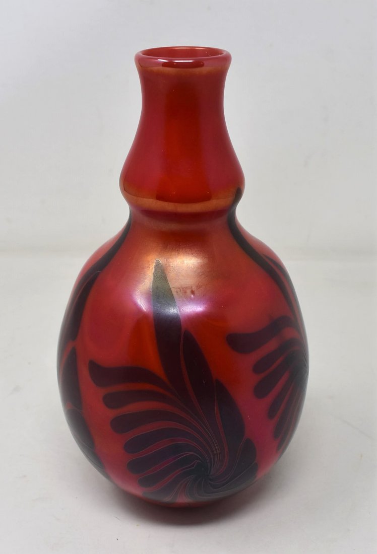 1976 Charles Lotton Red Pulled Feather Art Glass Vase (1 of 5)