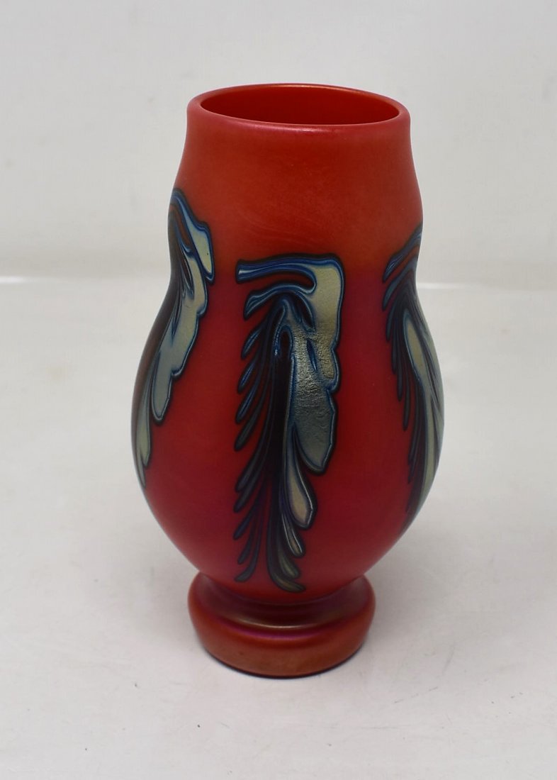 1980 Charles Lotton Red Pulled Feather Art Glass Vase (1 of 5)