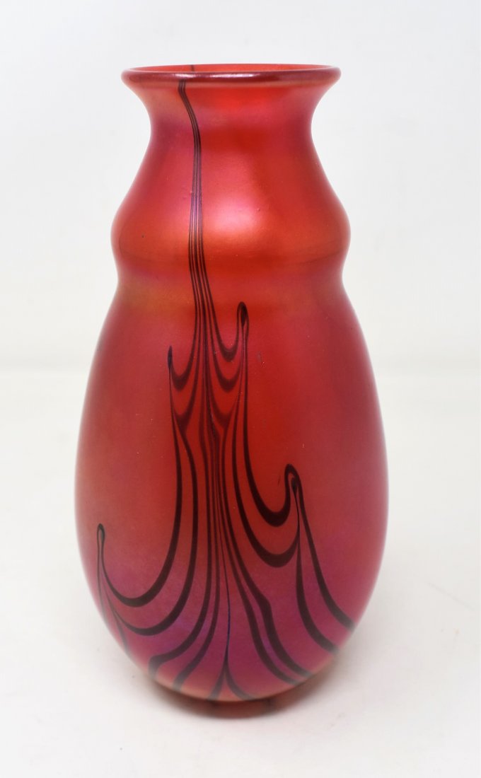 Early 1973 Charles Lotton Red Art Glass Vase (1 of 6)