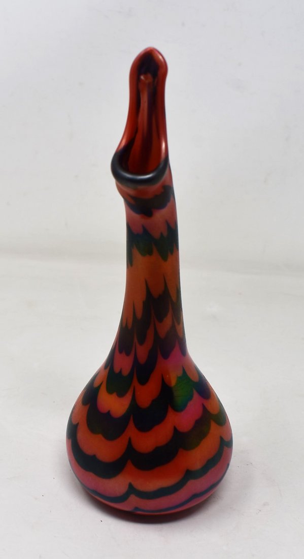 Early 1973 Charles Lotton Red Persian Water Sprinkler: Early 1973 Charles Lotton Red Art Glass Persian Water Sprinkler Vase. It measures 7" tall and is signed and dated.