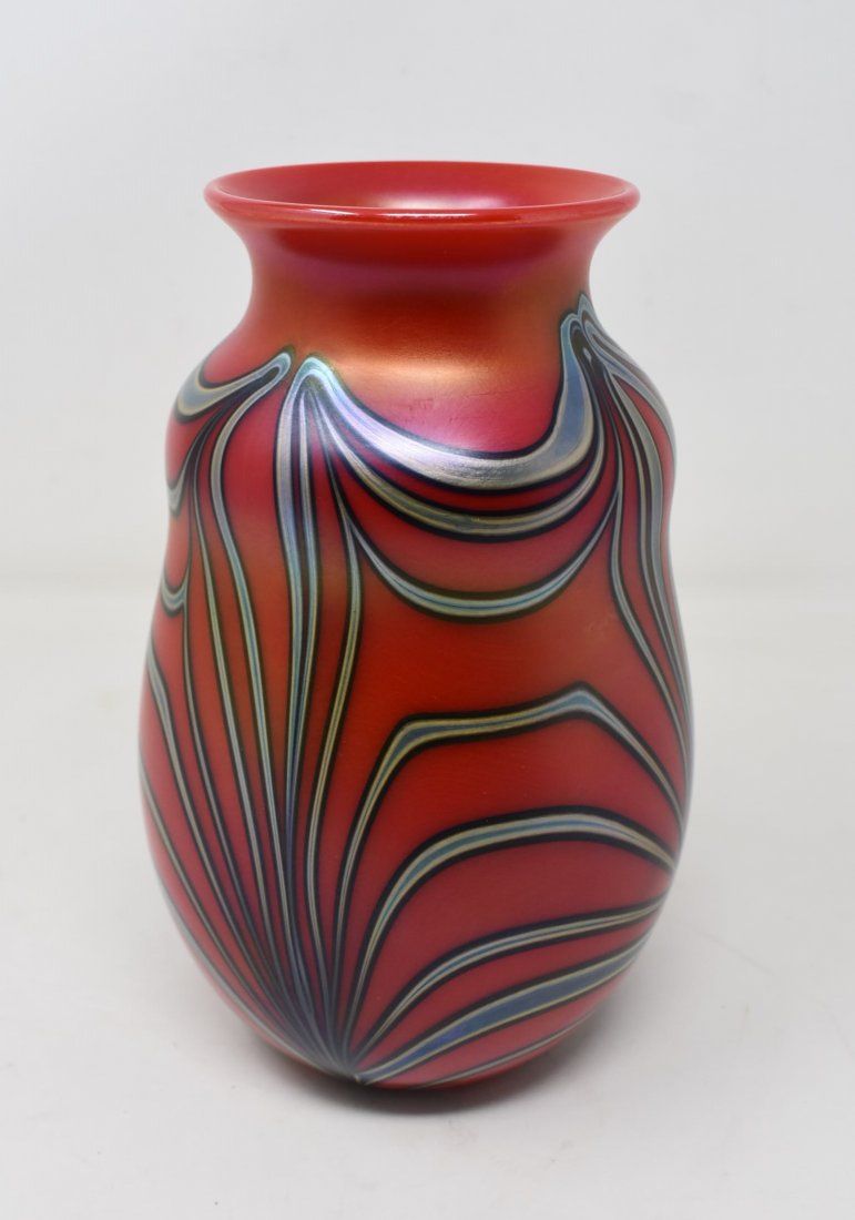 1976 Charles Lotton Red Draped Art Glass Vase (1 of 6)