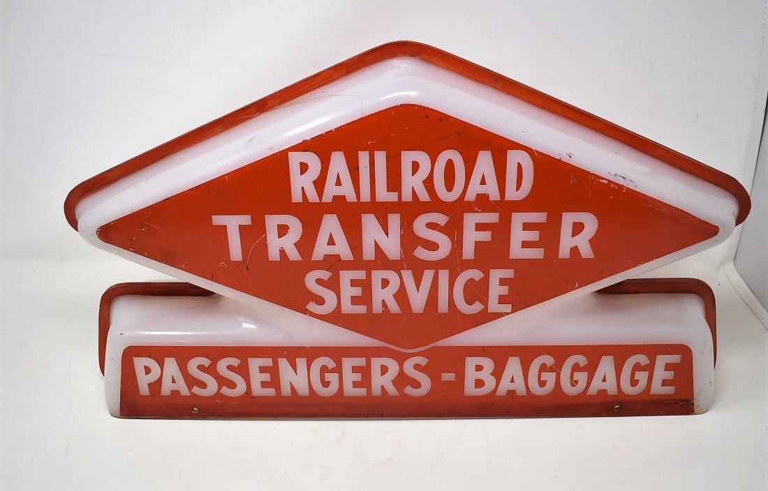 Vintage Railroad Transfer Plastic Sign Topper: Vintage Railroad Transfer Sign/Topper. Made of plastic, would have been lit. It measures 18" x 11"