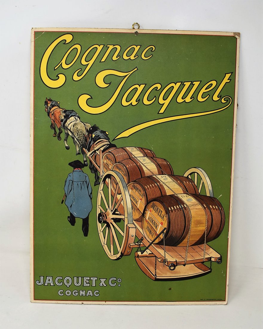 Vintage Cognac Jacquet Cardboard Advertising Sign: Vintage Cognac Jacquet Cardboard Advertising Sign, measures 16.75" x 12.25"