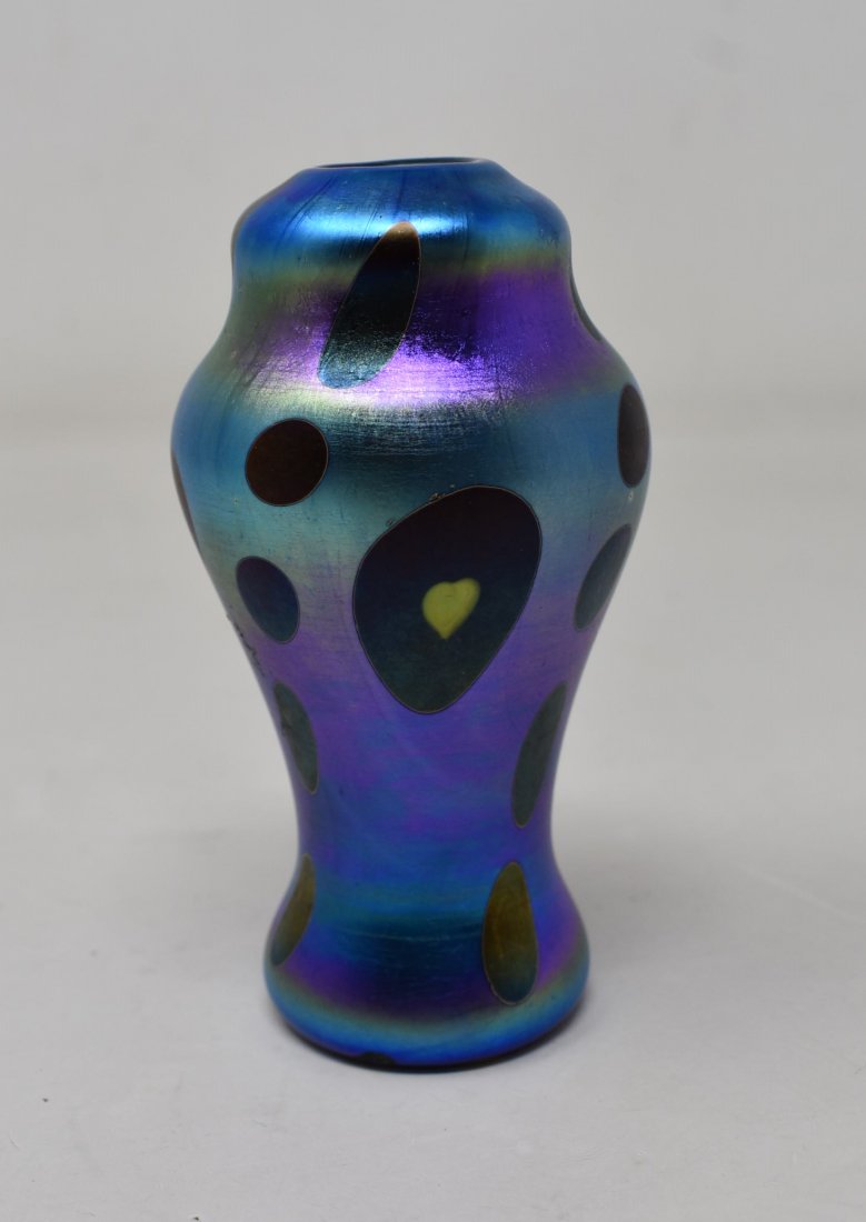 Small Lundberg Art Glass Vase: Small Iridescent Lundberg Art Glass Vase, measures 3.5" tall, in excellent condition.