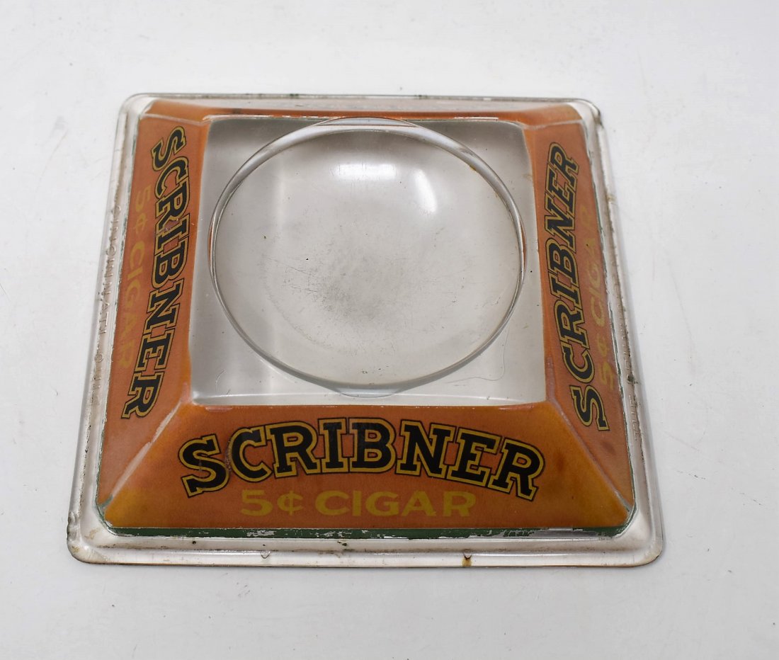 RARE Scribner Cigars Advertising Glass Change Tray (1 of 3)