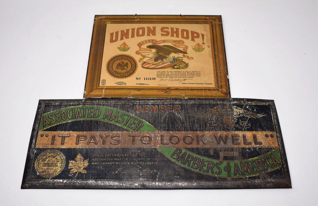 Vintage Barber Union Shop 2 Piece Sign (1 of 6)