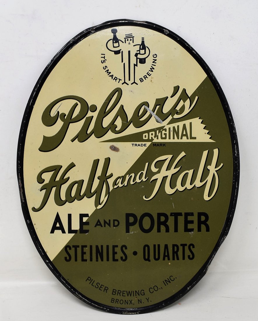 RARE Pilser Brewing Half & Half Ale Porter Sign N.Y.: RARE Pilser Brewing Bronx New York Half & Half Ale and Porter Beer Sign. It is metal and measures 8" x 6"