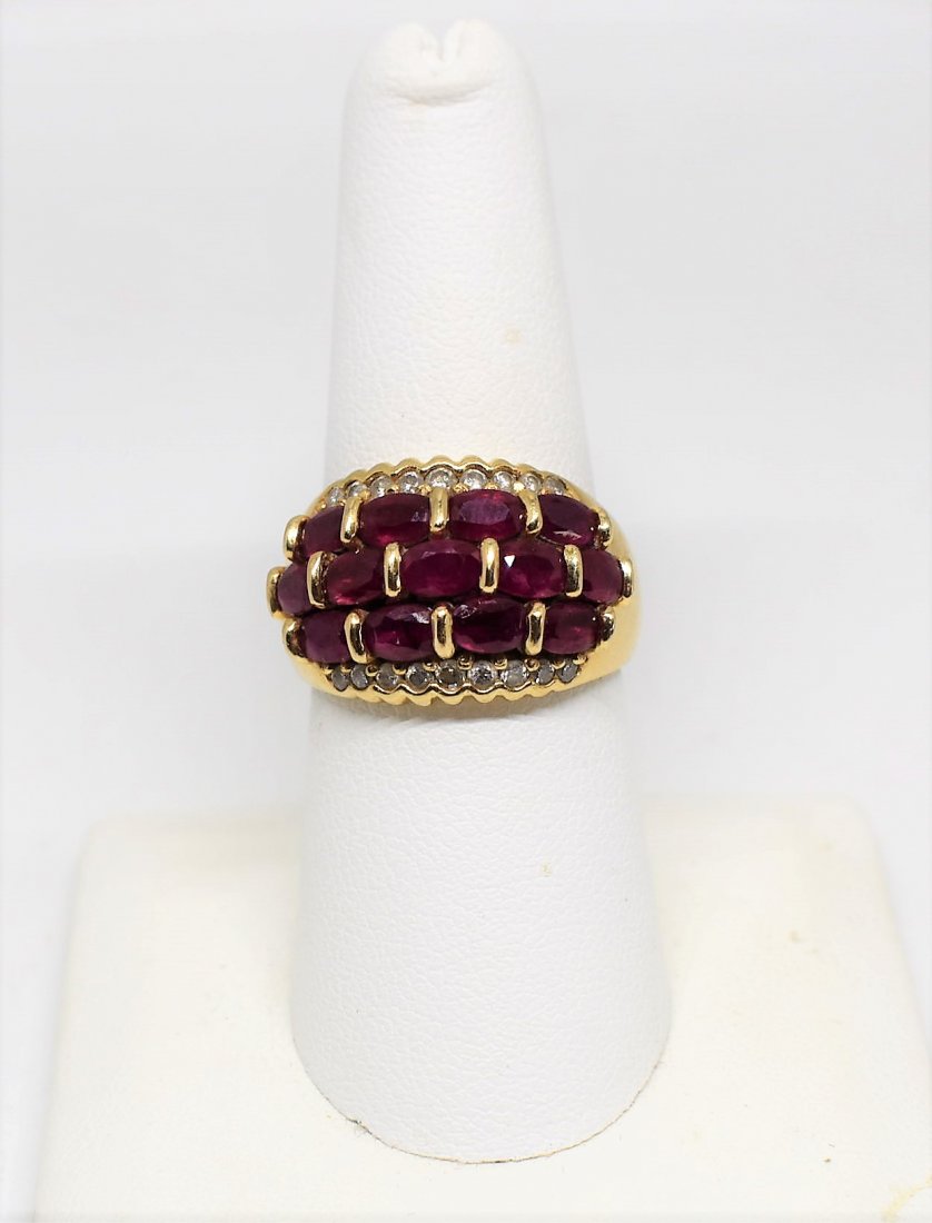 14K Yellow Gold Cocktail Ring w Rubies & Diamods (1 of 5)