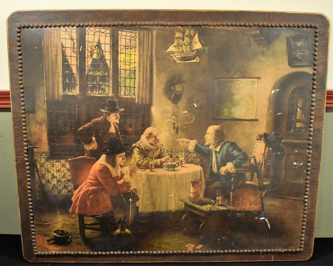 Vintage Old Style Beer Advertising Sign Fritz Wagner: Cool Vintage Old Style Lager Beer Advertising Cardboard mounted to wood by Fritz Wagner. It measures 36" x 30"