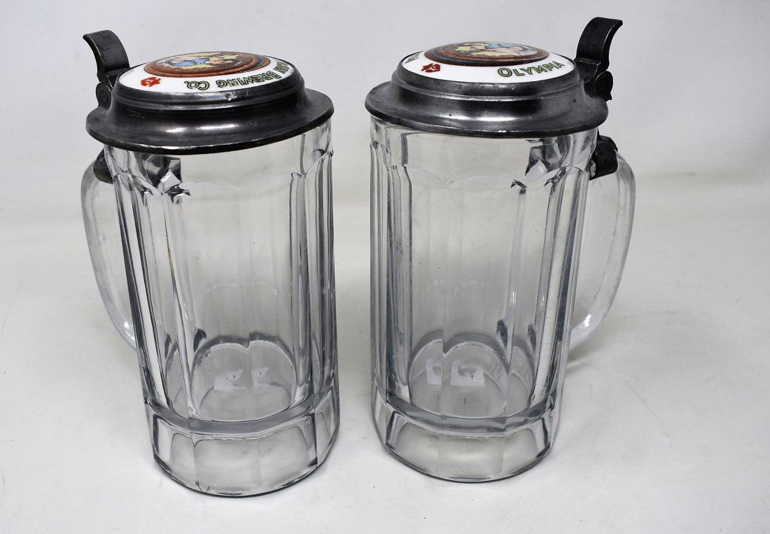 Pair of Olympia 1/2 liter glass Beer Steins (1 of 3)