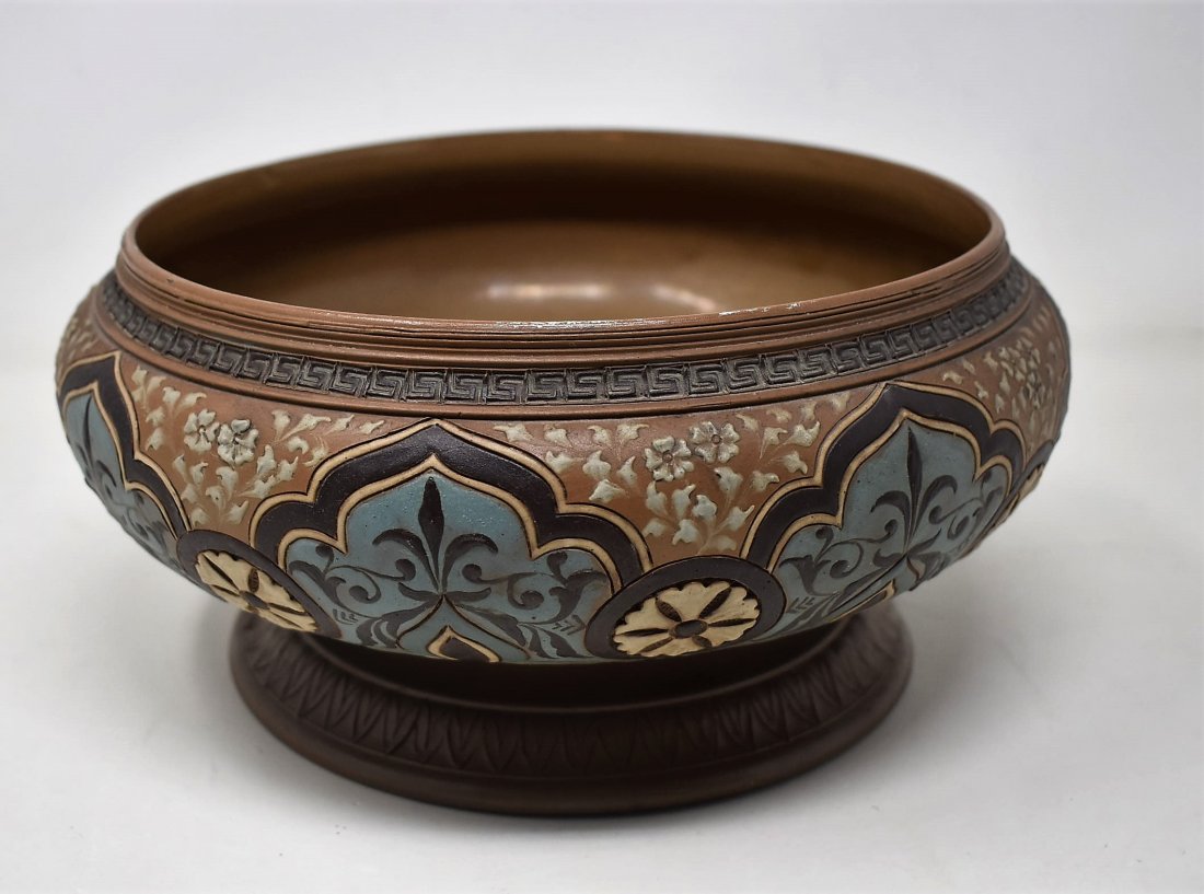 Vintage etched Mettlach Pedestal Bowl 288: Vintage Mettlach Pedestal Bowl, measures 10" diameter x 5" tall.marked Mettlach and number 288 no other marks showing, etched, earlyware piece?no chips, cracks, etc