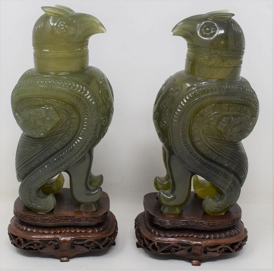Green Hand Carved Jade Egyptian Style Birds Pair (1 of 8)