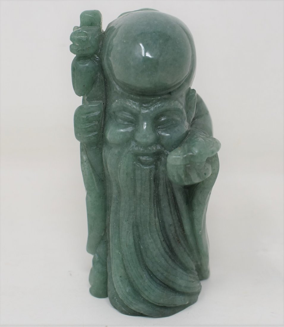 Green Hand Carved Jade Old Man Wisdom Confucius: 3 1/4" Tall - as is condition so please see the photos