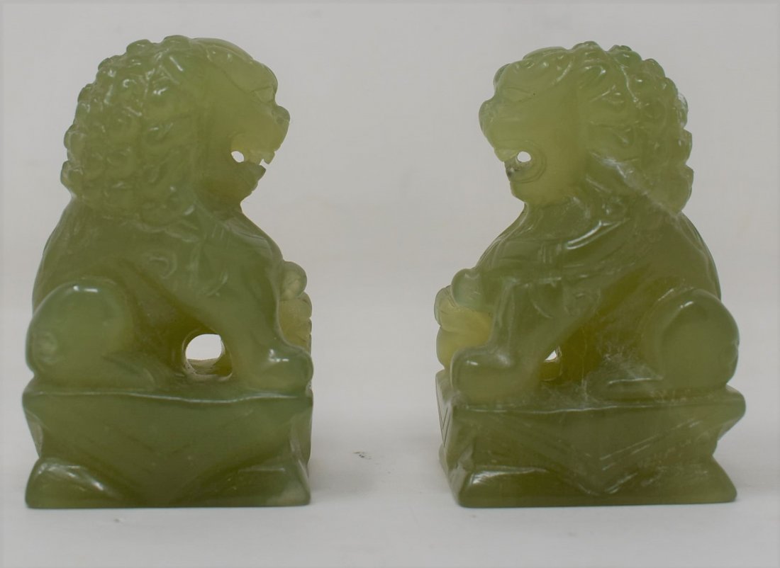 Green Hand Carved Jade Foo Dogs pair (1 of 5)
