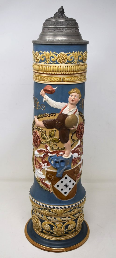 Mettlach 2064 Relief Beer Stein Boy Bowling 2-1/4 liter (1 of 8)