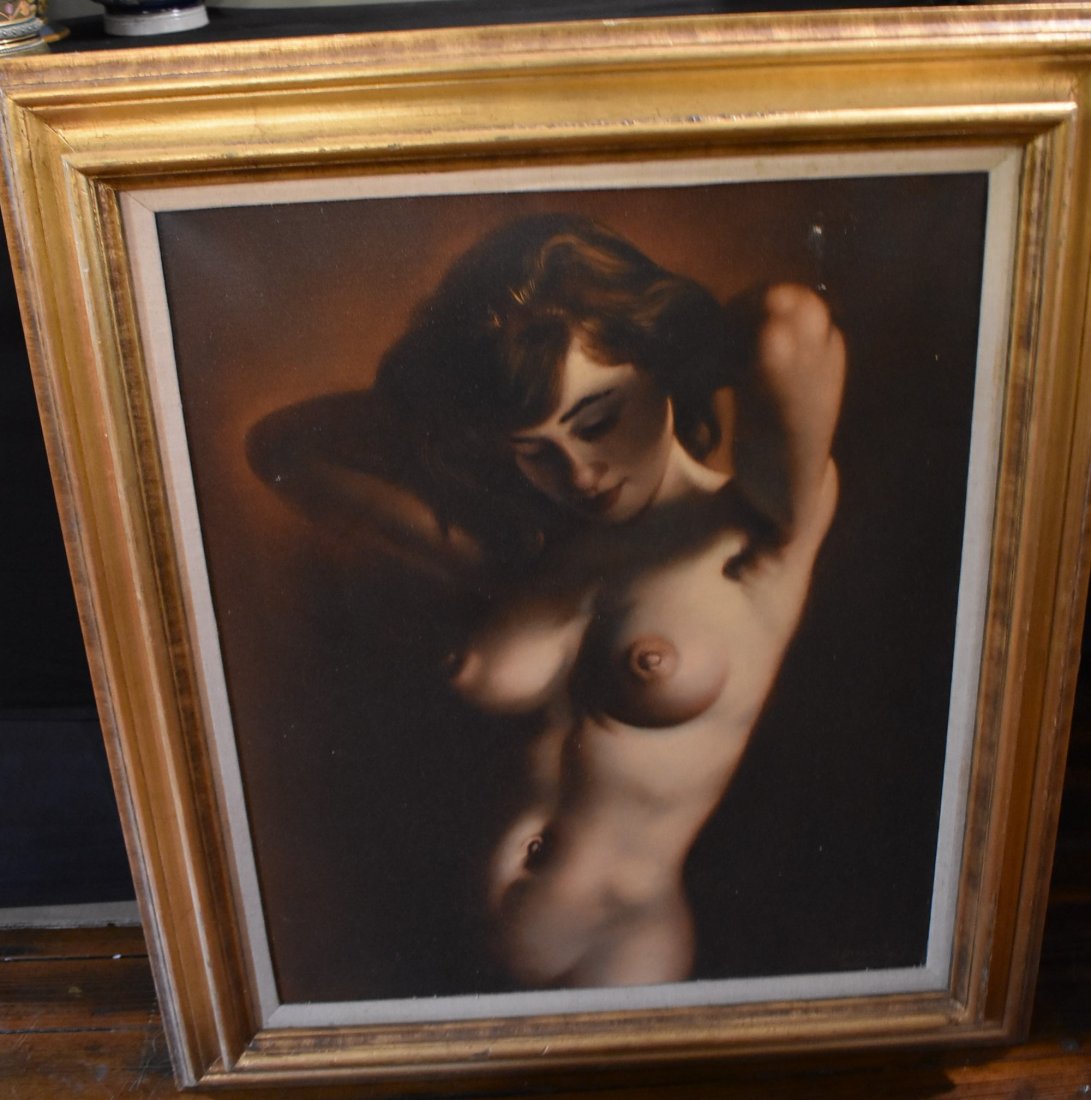 Helmut Breuninger Nude Oil Painting: Helmut Breuninger (German) Nude Oil Painting, measures 31" x 27" framed. Signed lower right