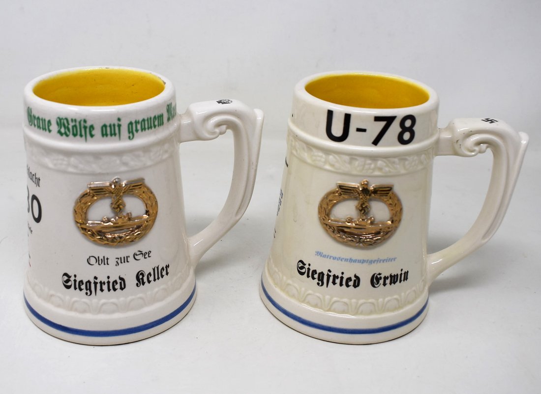 Pair of Vintage Nazi German Beer Steins Mugs: A Pair of Vintage 1/2 liter Nazi German Beer Stein/Mugs.