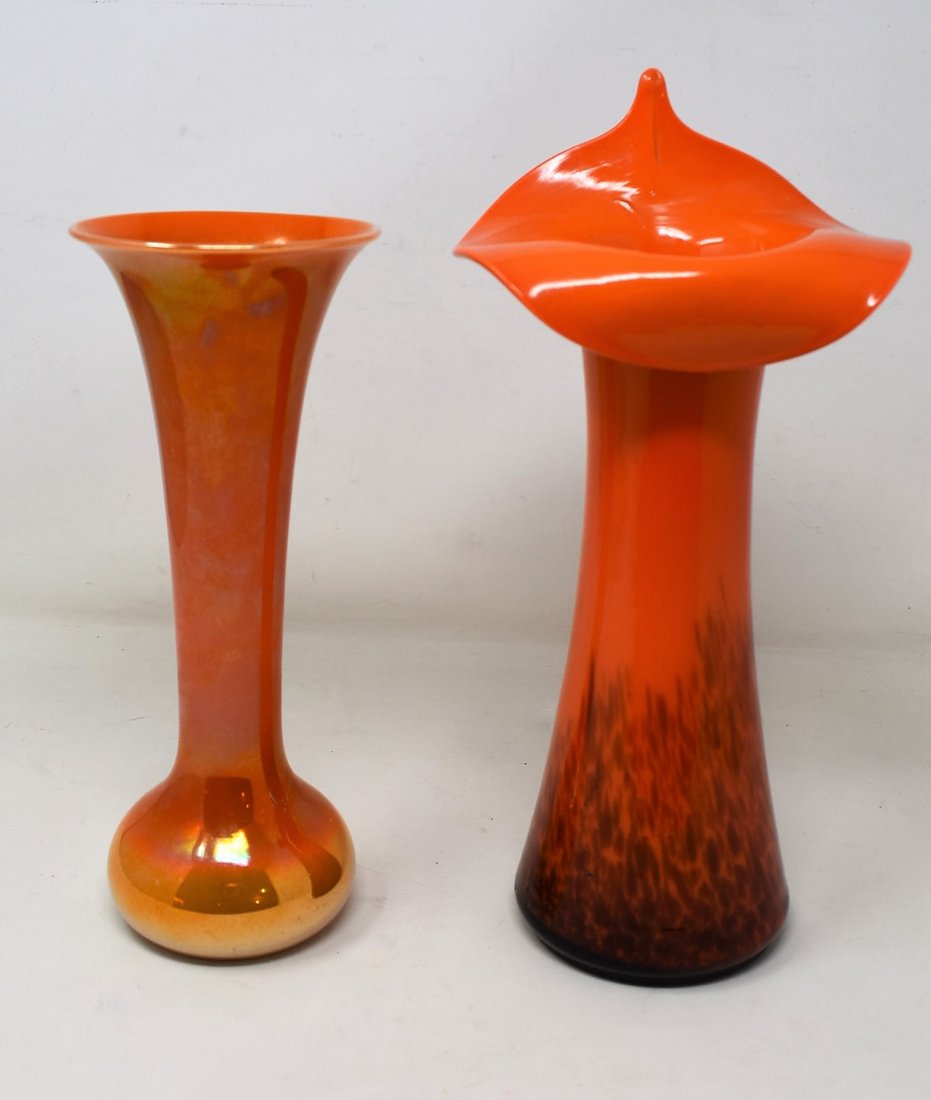 Lot of 2 Art Glass Vases Orange (1 of 4)