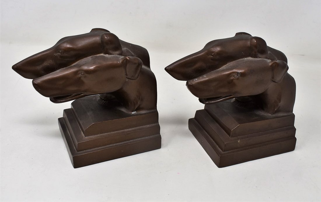 Pair of Vintage Nuart Greyhound Dog Deco Paperweights: A Pair of Vintage Nuart Metal Greyhound Paperweights. They measure 6"