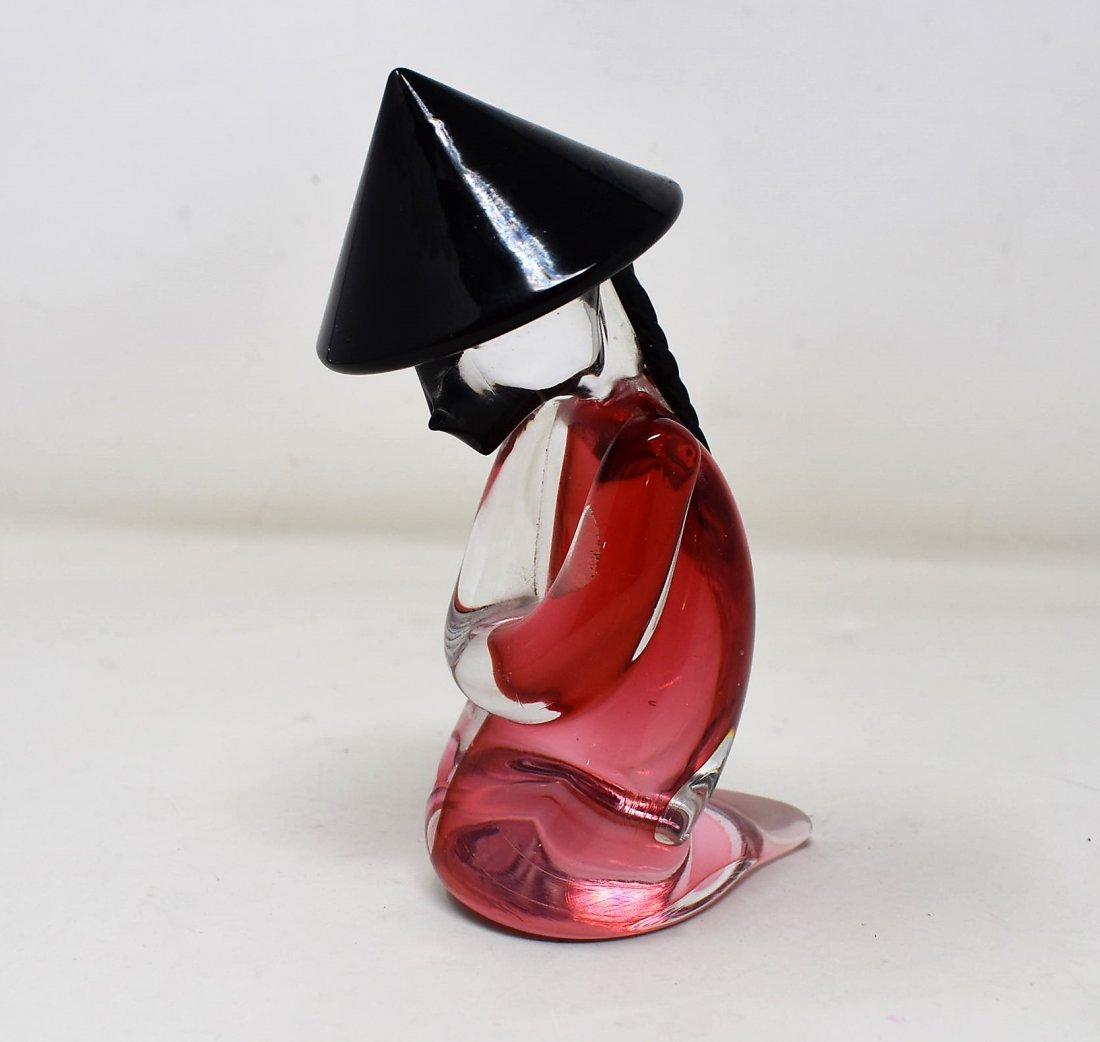 Seguso Murano Glass China Man Figure Red & Black: Seguso Murano Art Glass "China Man" Figure, Red and Black. It measures 6" tall.