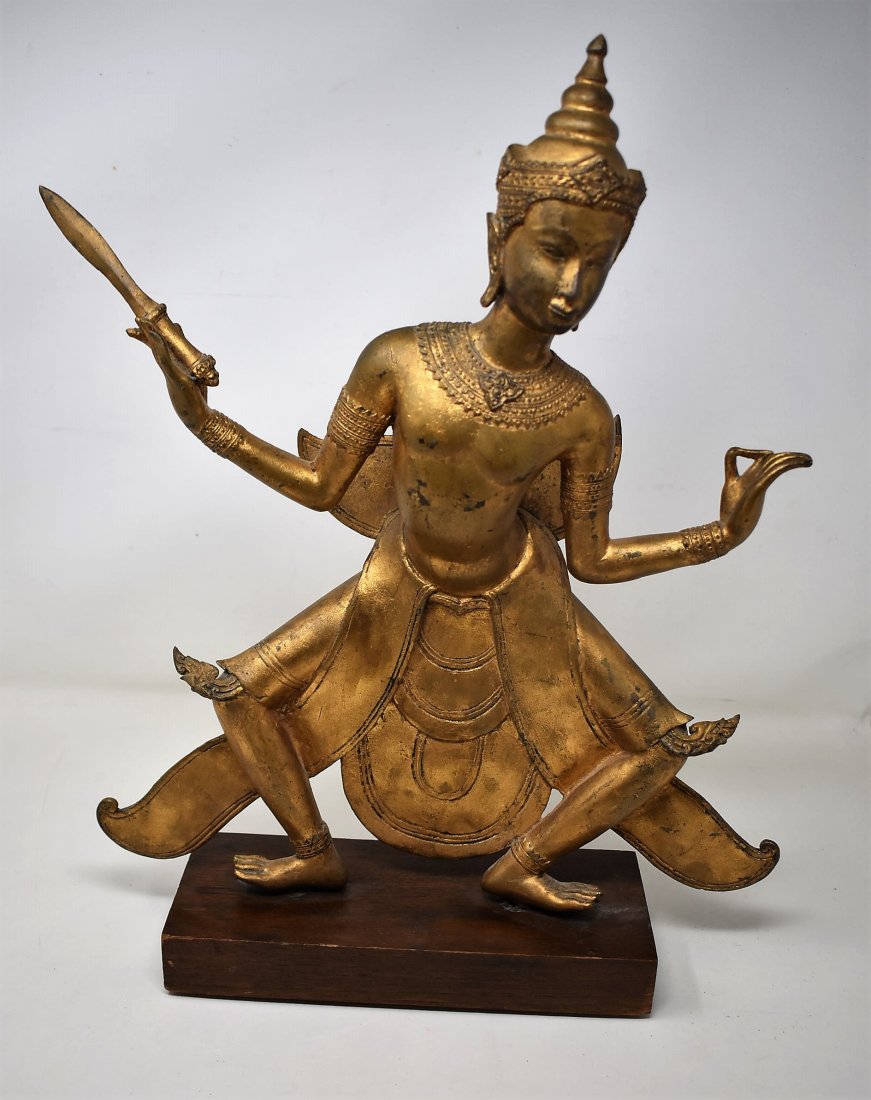 India Sculpture Gold Metal: Metal India Sculpture, measures 19" tall, unsigned