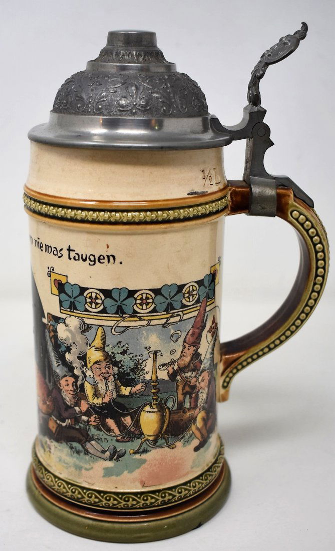 Mettlach 1/2 Liter #2140 Beer Stein Gnomes Smoke Hooka (1 of 6)