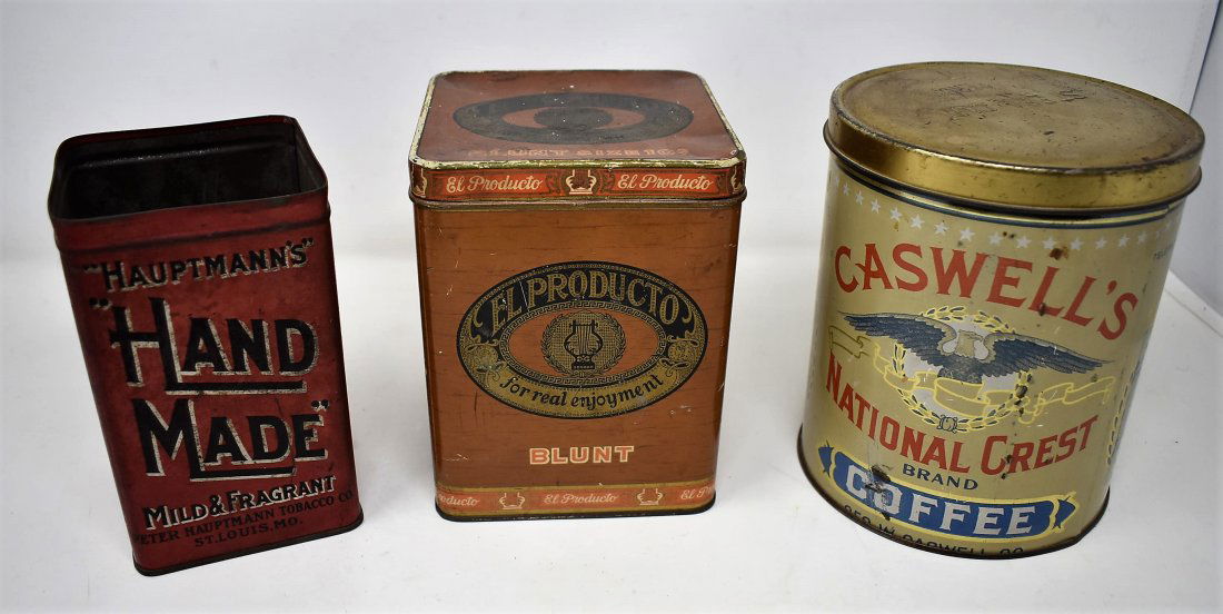 Lot of 3 Vintage Tins Tobacco & Coffee: Lot of 3 Vintage Tins, 2 Tobacco and 1 Coffee. The Hauptmanns has no lid