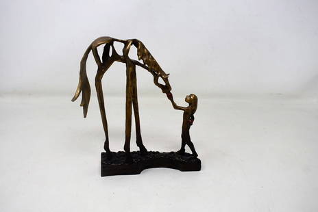 Sandy Graves Signed Metal Sculpture "Nourish": Sandy Graves Signed & Numbered Metal Sculpture "Nourish", Girl Feeding Horse Apples. It measures 55/150, 7" tall.