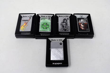 5 NEW IN BOX Zippo LIghters: 5 Brand New in Boxes Zippo Lighters. Decals unbroken, brand new.