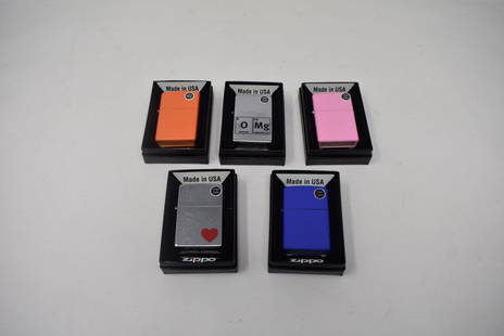 5 NEW IN BOX Zippo LIghters: 5 Brand New in Boxes Zippo Lighters. Decal is unbroken, new.