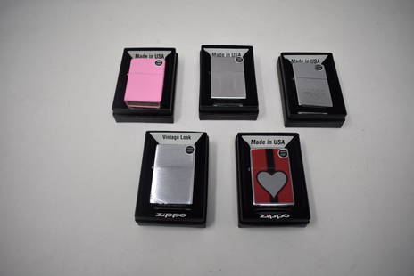 5 NEW IN BOX Zippo LIghters: 5 Brand New in Boxes Zippo Lighters. Decals are unbroken, new.