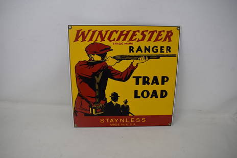 1993 Winchester Trap Load Porcelain Sign: 1993 Winchester Trap Load Porcelain Sign. It measures 10" x 10"