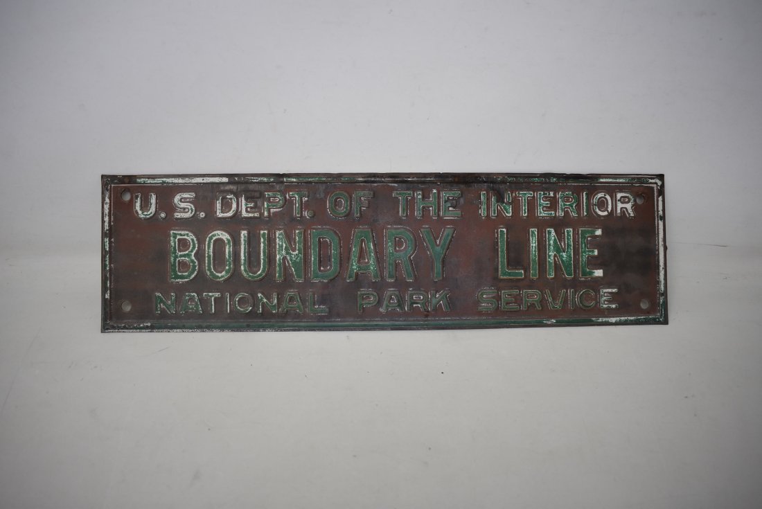 Vintage U.S. Dept of the Interior Boundry Line Embossed Sign (1 of 2)
