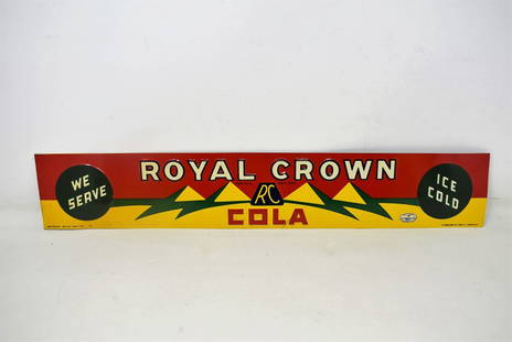 Vintage Royal Crown Soda Cola RC Embossed Tin Sign: Vintage Royal Crown RC Cola Soda Embossed Tin Sign, measures 19.5" x 3.5".