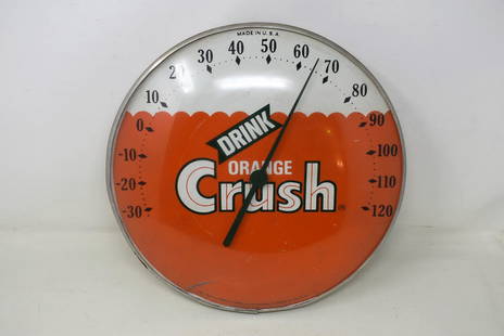 Vintage Orange Crush Soda Wall Thermometer marked 1156: Vintage Orange Crush Soda Wall Thermometer. It measures 12" in diameter. Marked 1156 along bottom.