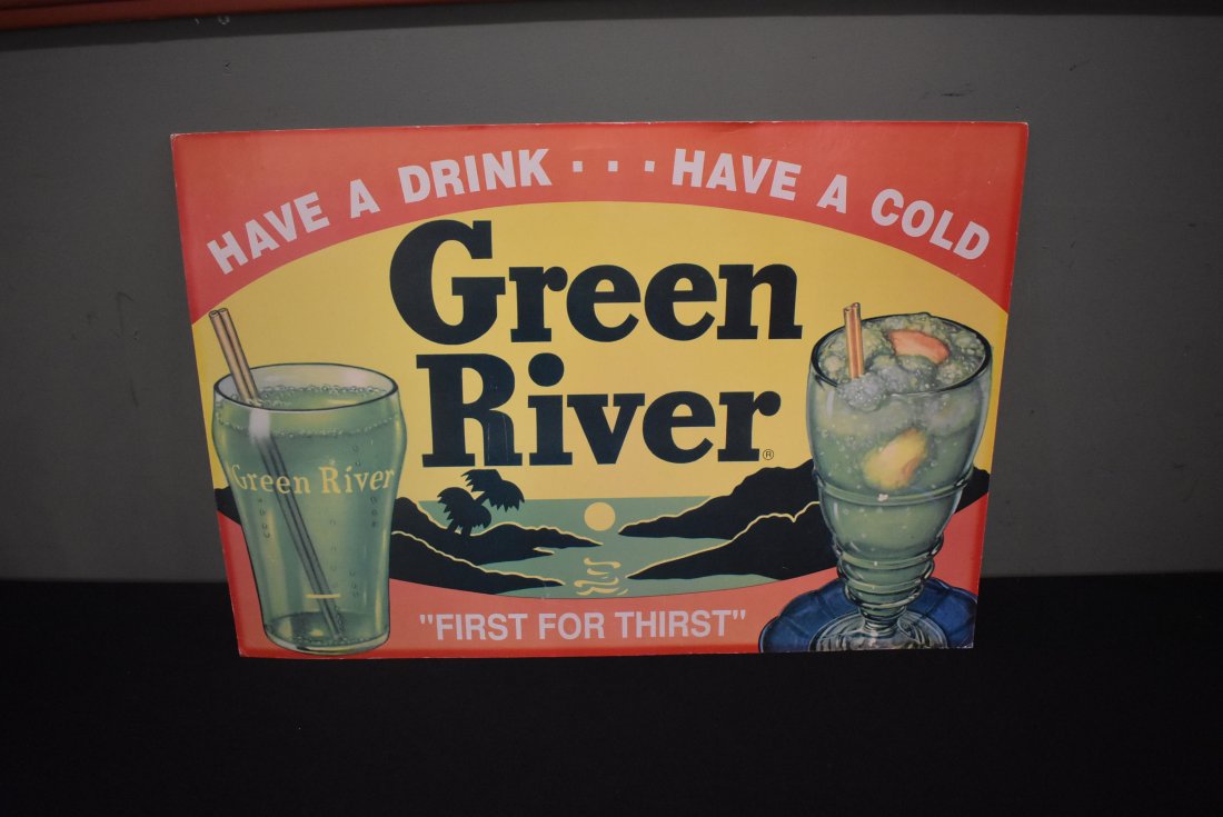 Vintage Large Green River Soda Cardboard Sign: Large Green River Soda Cardboard Sign, measures 21.5" x 15"