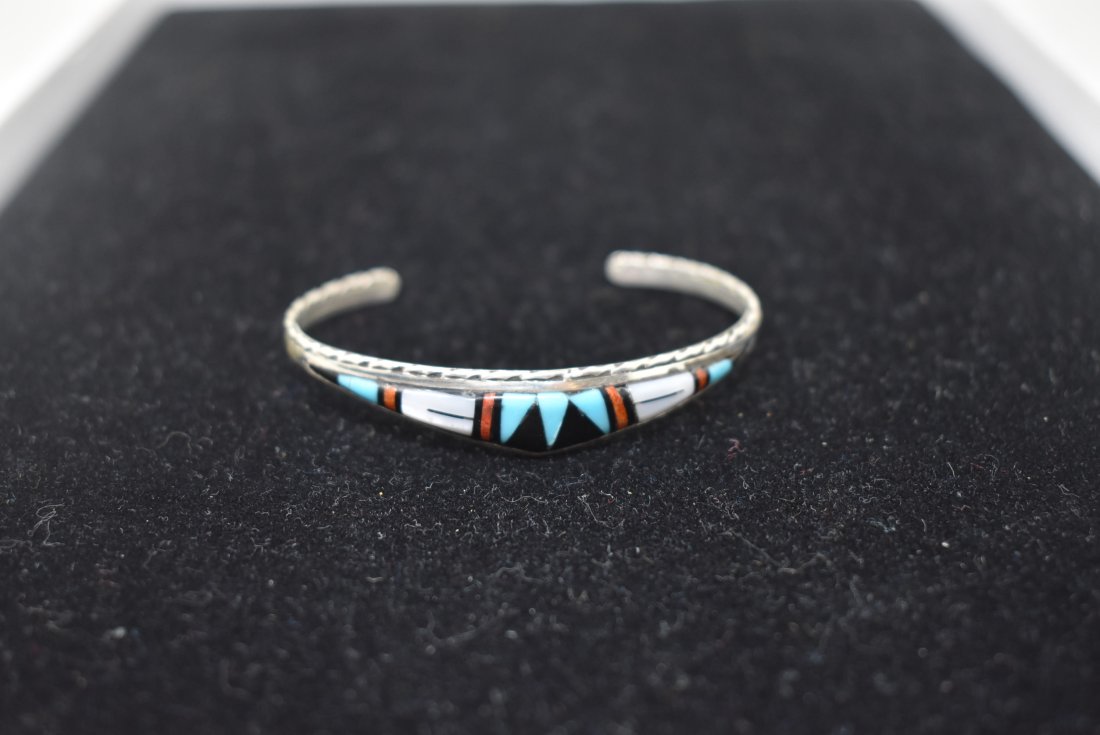 Native American Zuni Sterling Silver Inlay Bracelet (1 of 3)