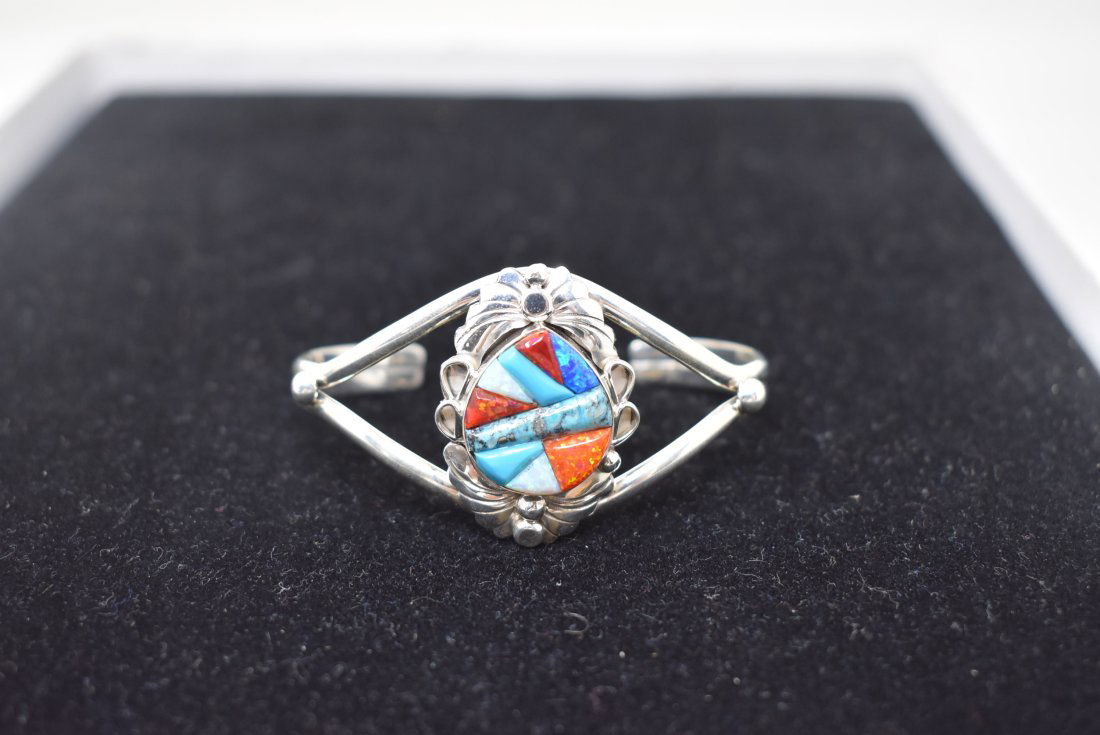 Native American Navajo Sterling & Turquoise Multi Stone Cuff Bracelet (1 of 4)