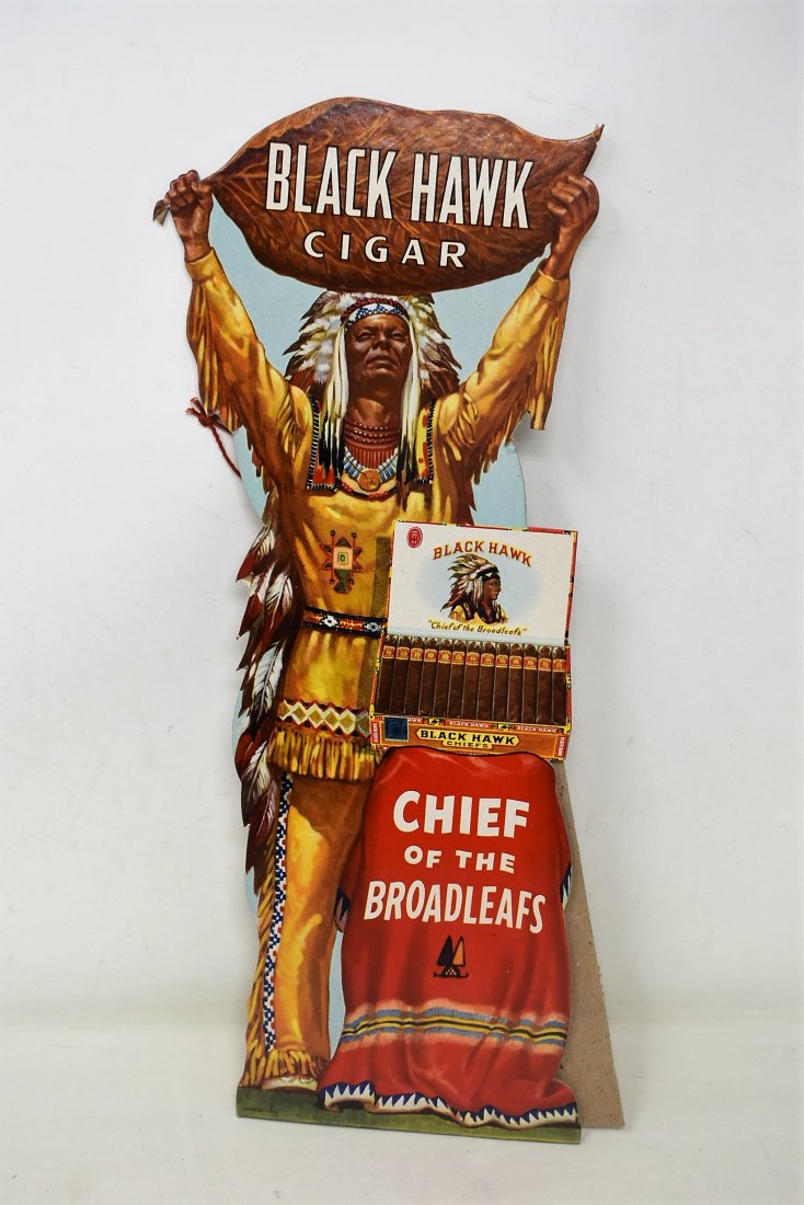 Vintage Blackhawk Cigar Cardboard Counter Advertising Sign (1 of 3)