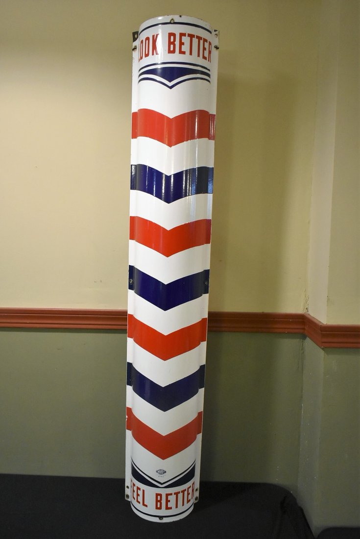 Antique William Marvy 48" Porcelain Curved Barber Shop Sign (1 of 6)