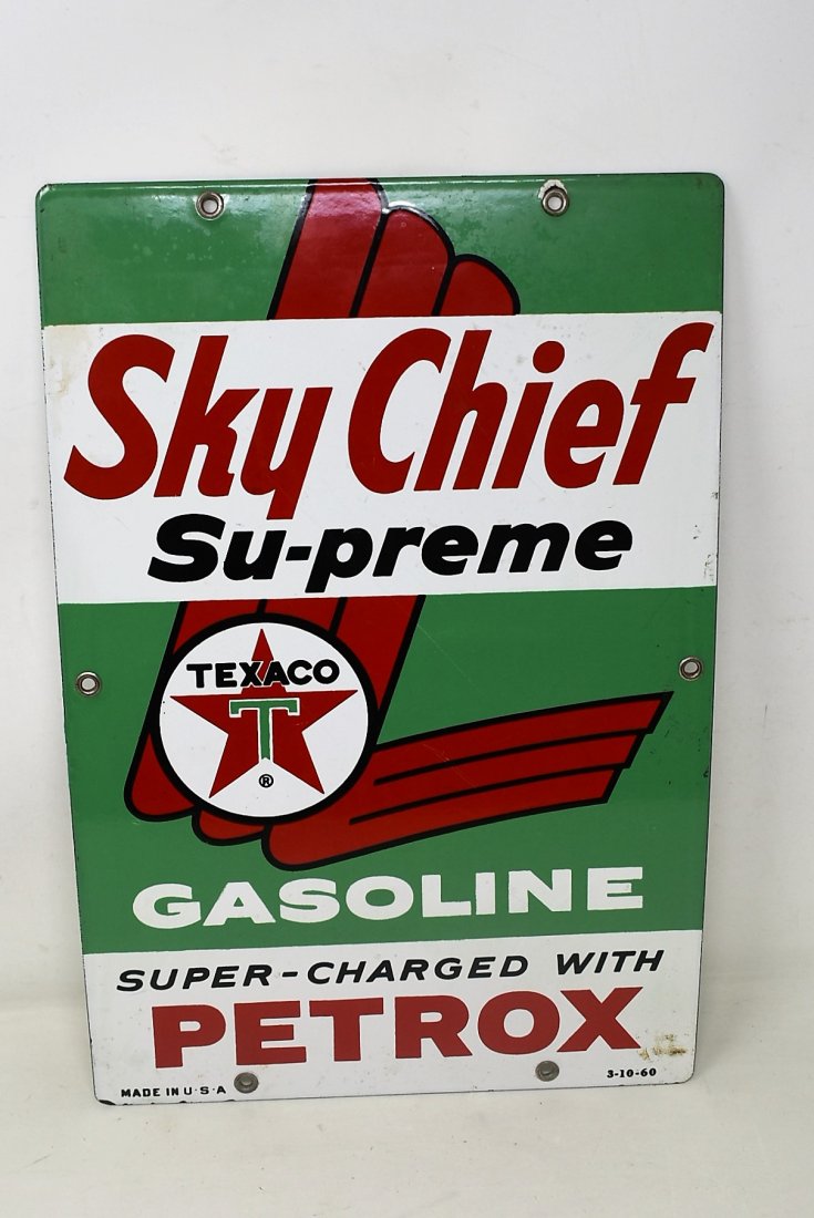 Vintage Sky Chief Supreme Porcelain Sign Super Charged with Petrox 1960s (1 of 4)